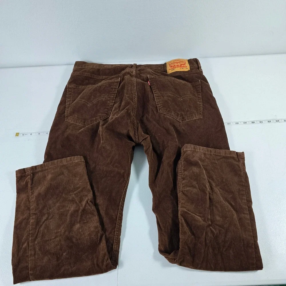 Levis 505 Regular Fit Corduroy Pants Mens 36x29 Brown Straight Leg Stretch 14004
